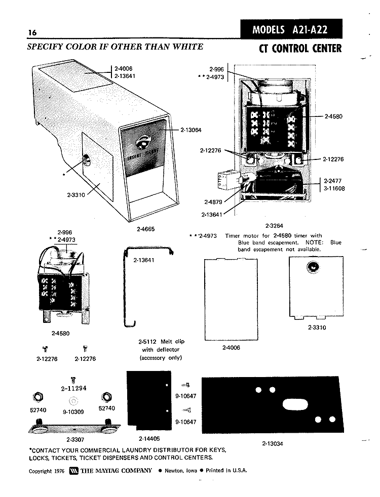 CT CONTROL CENTER Diagram and Parts List for A22CT  Maytag Washer