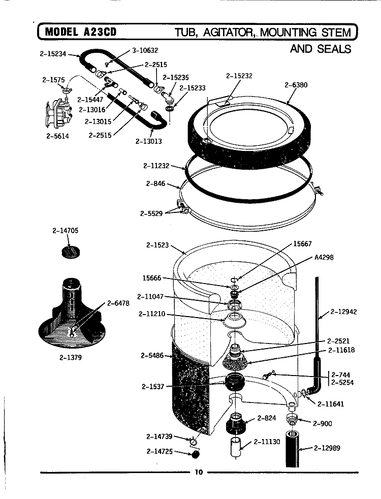 TUB \ AGITATOR Diagram and Parts List for A23CDW  Maytag Washer