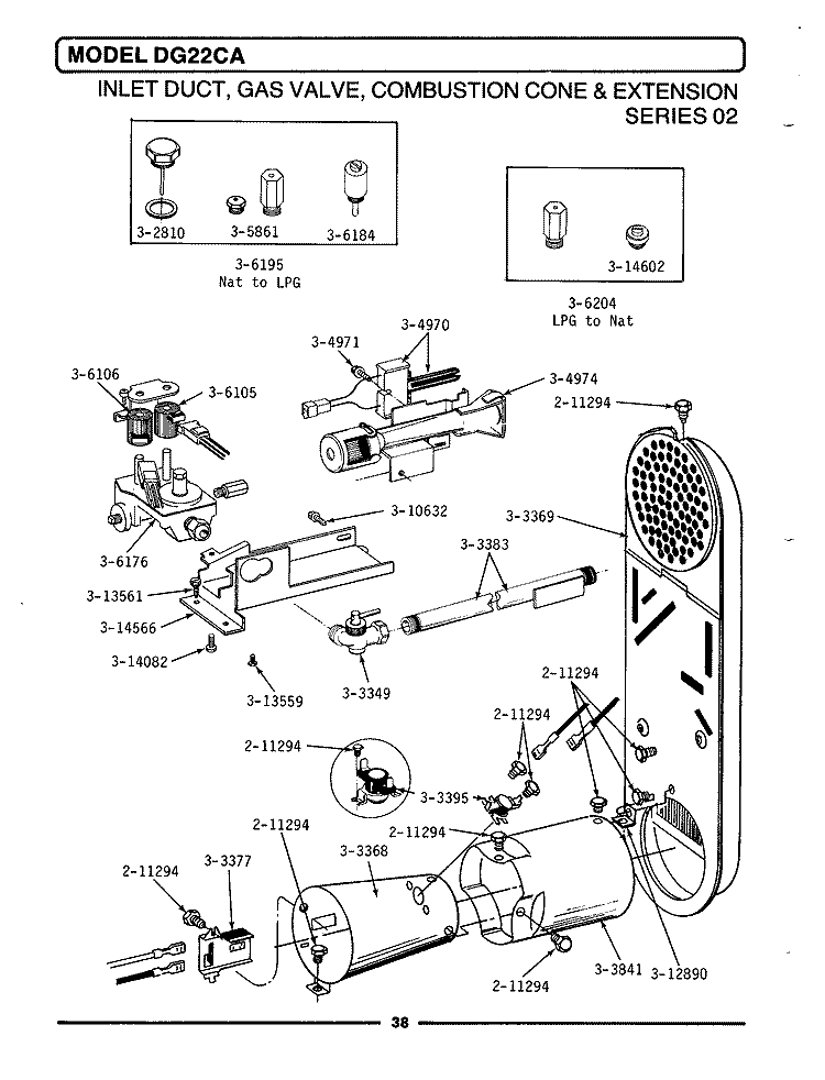 INLET DUCT, GAS VALVE (SERIES 02) Diagram and Parts List for DG22CA  Maytag Dryer