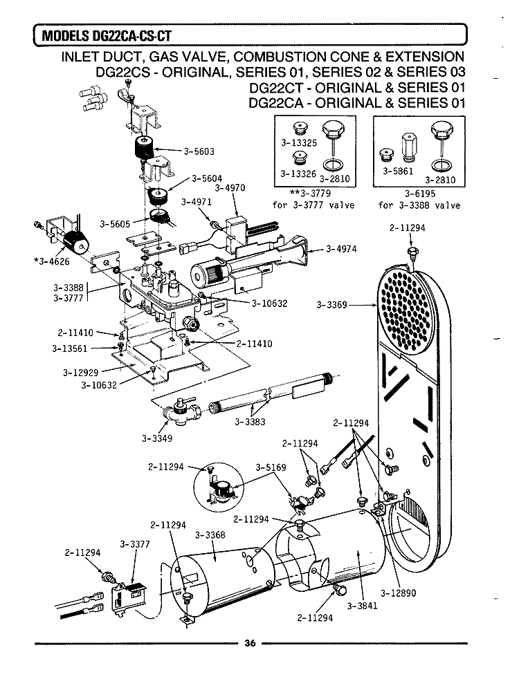 INLET DUCT, GAS VALVE & COMBUSTION CONE Diagram and Parts List for DG22CA  Maytag Dryer