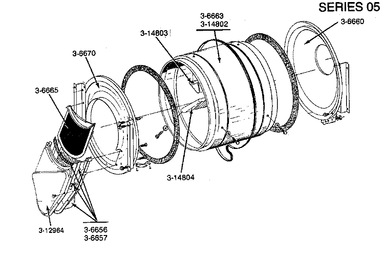 TUMBLER (FRONT & BACK) (SERIES 05) Diagram and Parts List for DE23CD  Maytag Dryer