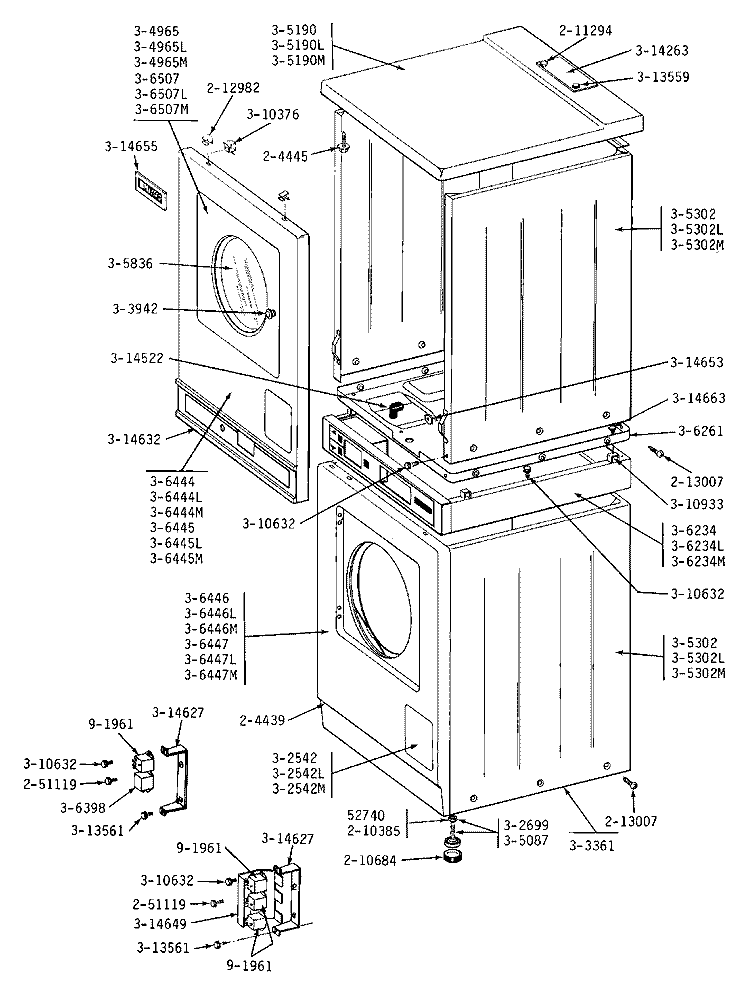 FRONT VIEW Diagram and Parts List for DE23CD  Maytag Dryer