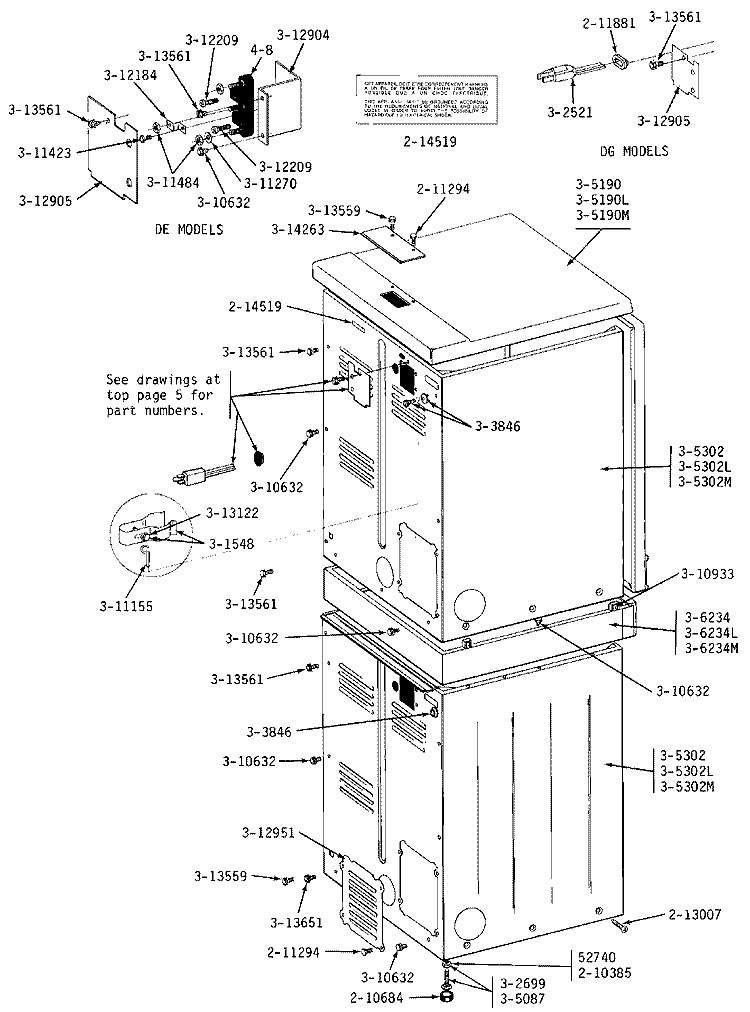 REAR VIEW Diagram and Parts List for DE23CD  Maytag Dryer