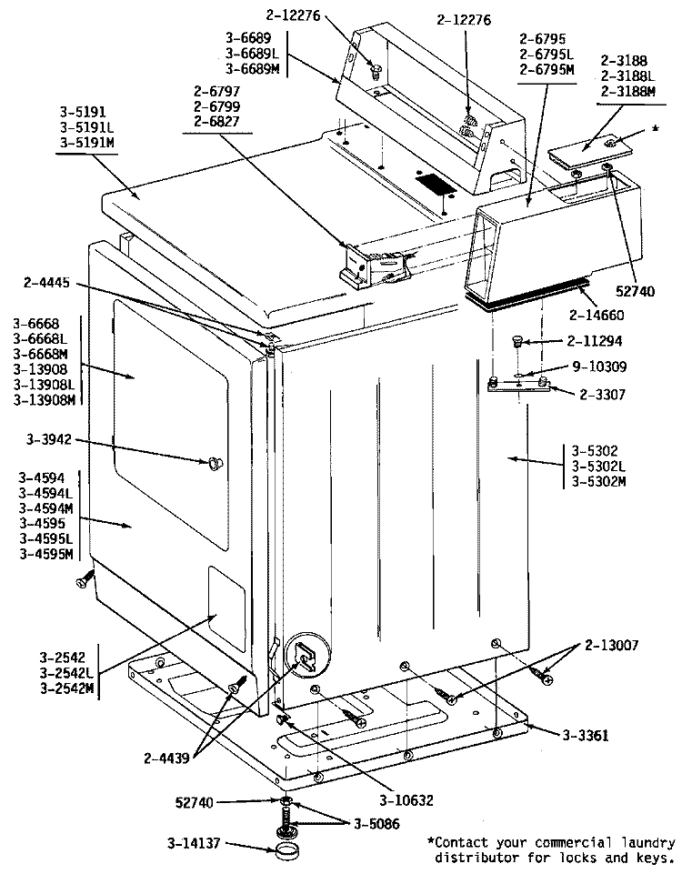 FRONT VIEW Diagram and Parts List for DE19CD  Maytag Dryer