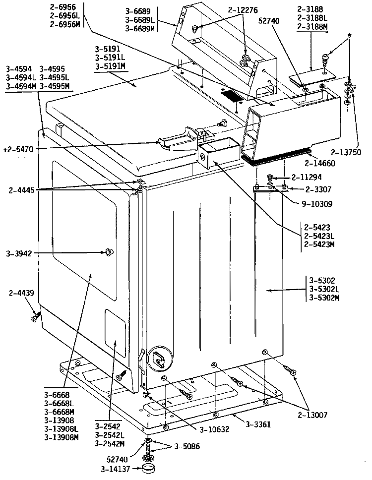 FRONT VIEW Diagram and Parts List for GDG24CM  Maytag Dryer