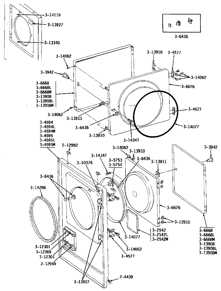 FRONT PANEL & DOOR ASSEMBLY Diagram and Parts List for DE24CT  Maytag Dryer