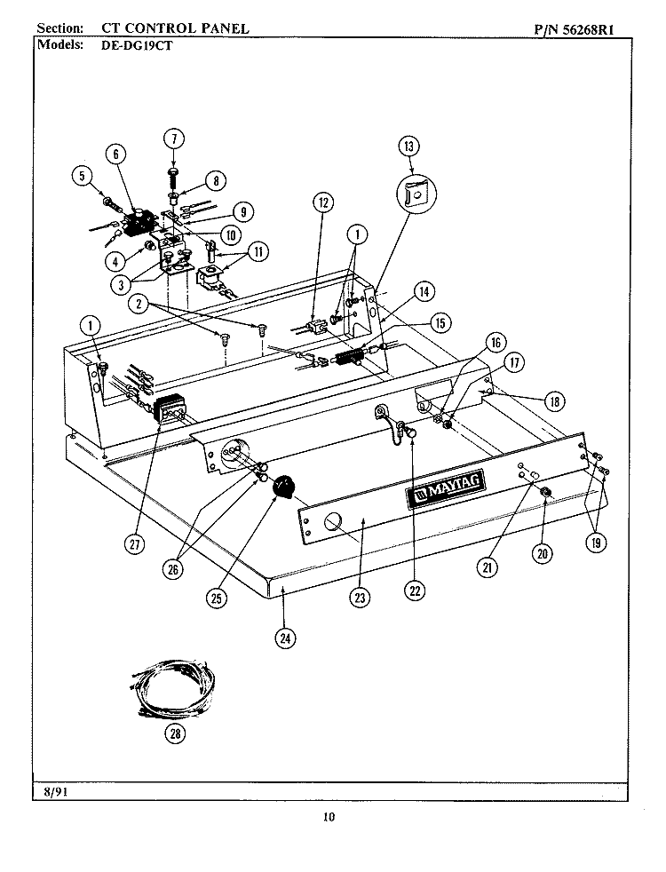 CONTROL PANEL Diagram and Parts List for DE19CT  Maytag Dryer