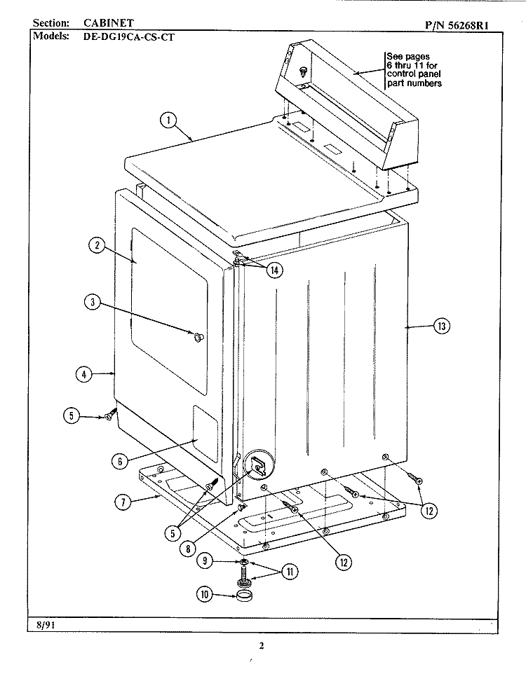 CABINET - FRONT Diagram and Parts List for DE19CA  Maytag Dryer
