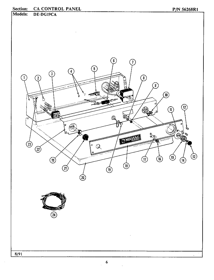 CONTROL PANEL Diagram and Parts List for DE19CA  Maytag Dryer