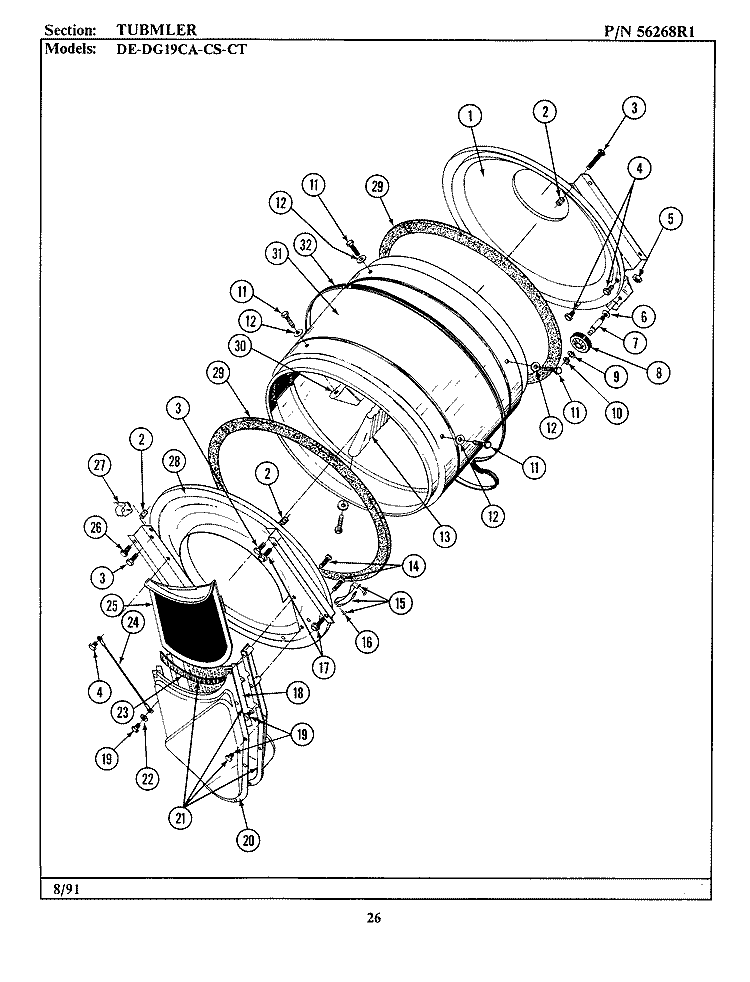 TUMBLER Diagram and Parts List for DE19CA  Maytag Dryer
