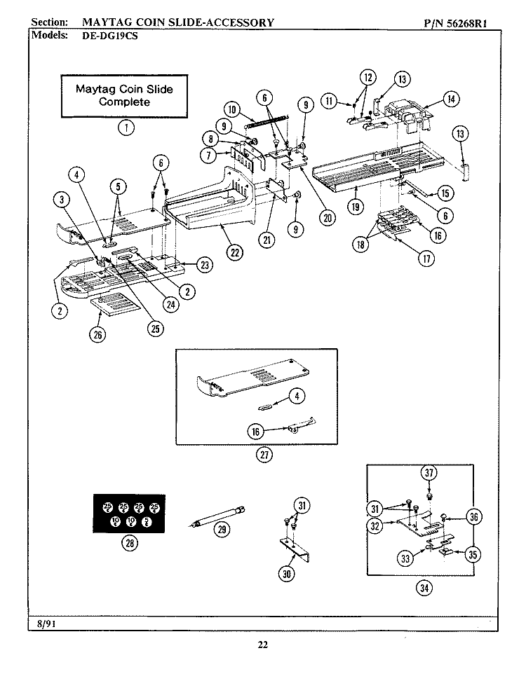 MAYTAG COIN SLIDE - ACCESSORY Diagram and Parts List for DE19CS  Maytag Dryer