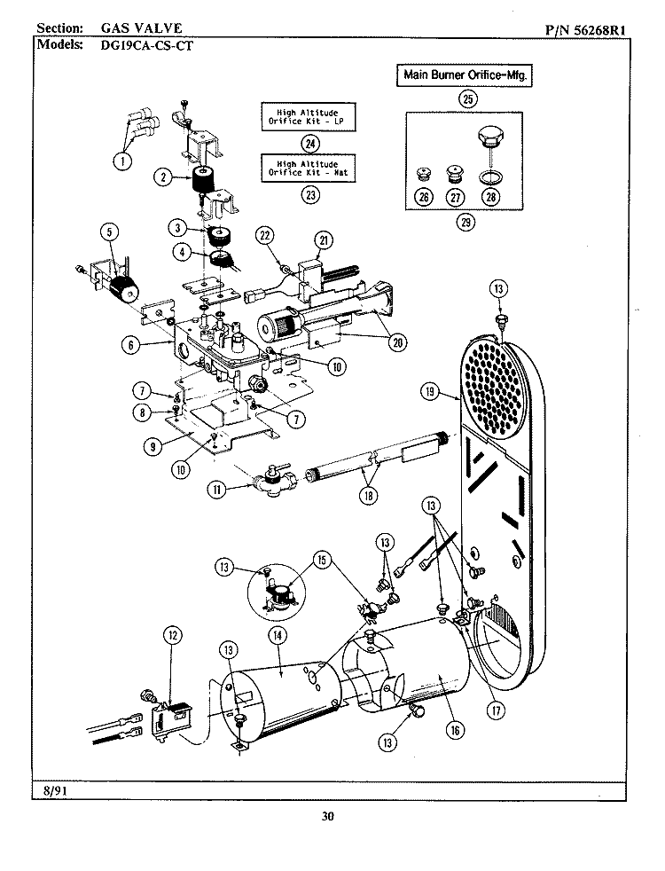 GAS VALVE Diagram and Parts List for GDG19CS  Maytag Dryer