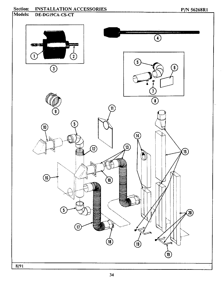 INSTALLATION ACCESSORIES Diagram and Parts List for DE19CA  Maytag Dryer