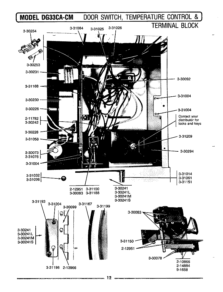 DOOR SWITCH, TEMP CONTROL & TERMINAL BLK Diagram and Parts List for GDG33CA  Maytag Dryer