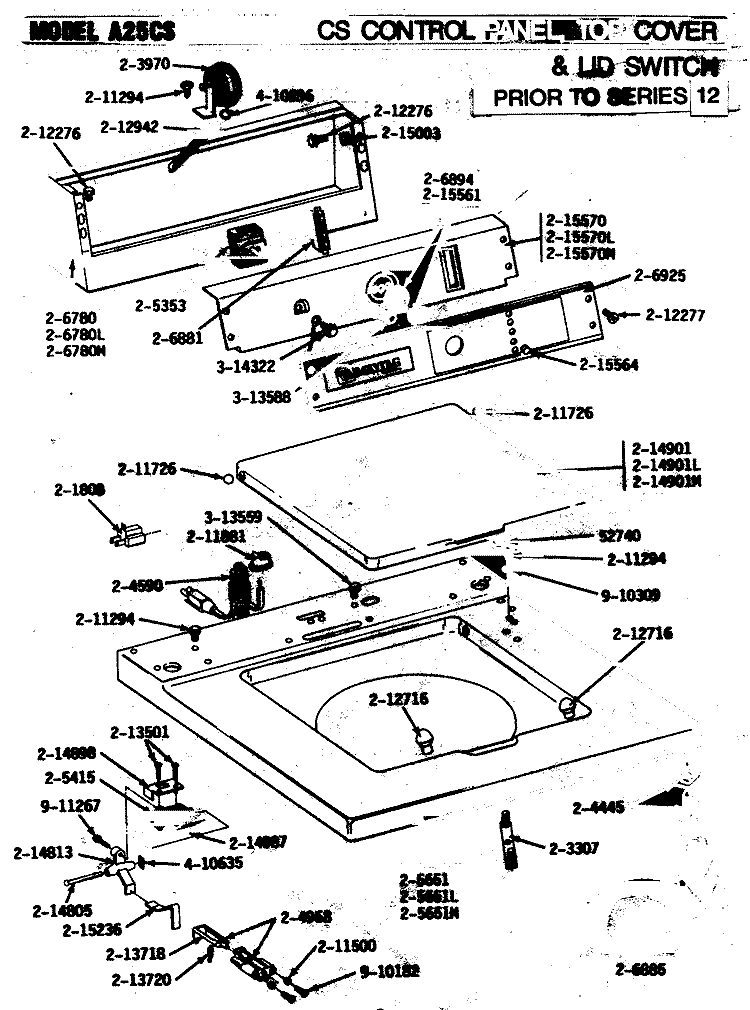 CONTROL PANEL, TOP CVR & LID SWTCH 00 Diagram and Parts List for A25CM  Maytag Washer