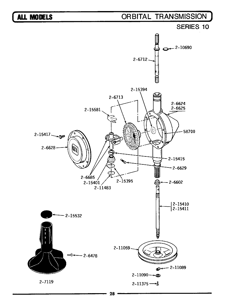 ORBITAL TRANSMISSION (SERIES 10) Diagram and Parts List for A25CAE  Maytag Washer