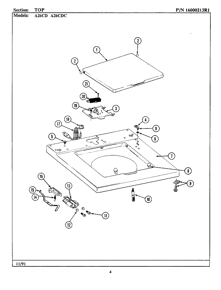 TOP Diagram and Parts List for A26CDC  Maytag Washer