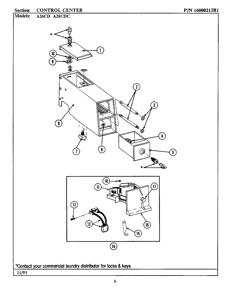 CONTROL CENTER Diagram and Parts List for A26CDC  Maytag Washer