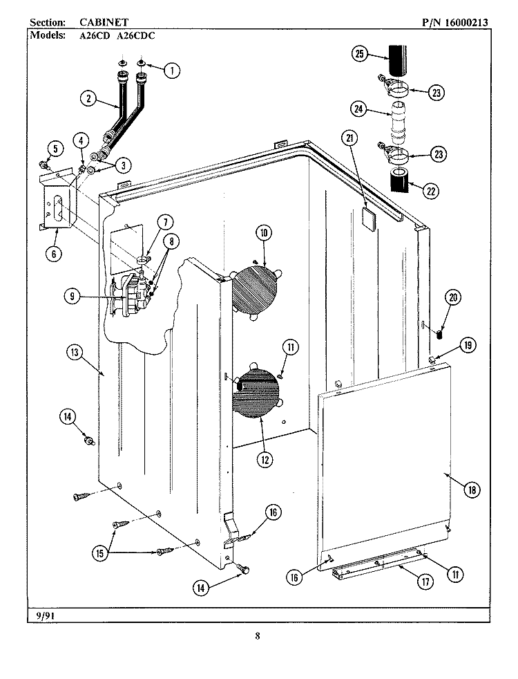 CABINET Diagram and Parts List for A26CDC  Maytag Washer