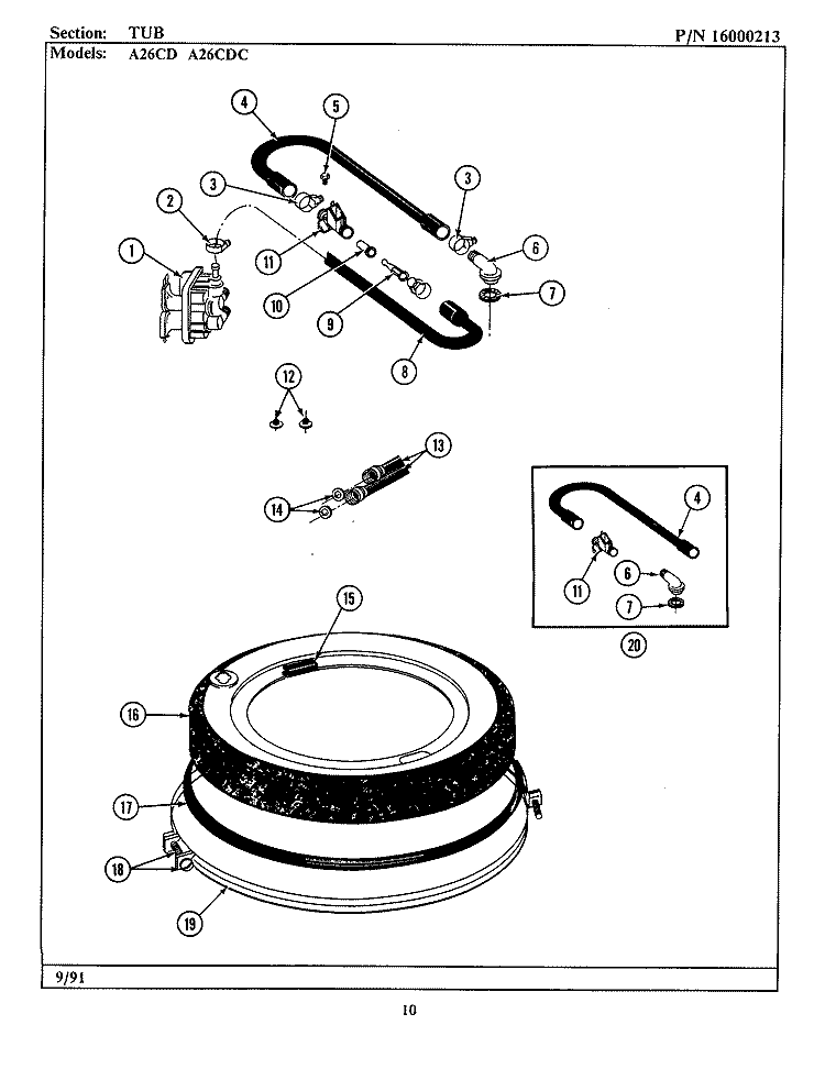 TUB COVER Diagram and Parts List for A26CDC  Maytag Washer