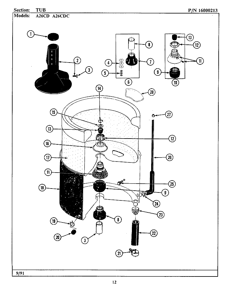 TUB Diagram and Parts List for A26CDC  Maytag Washer