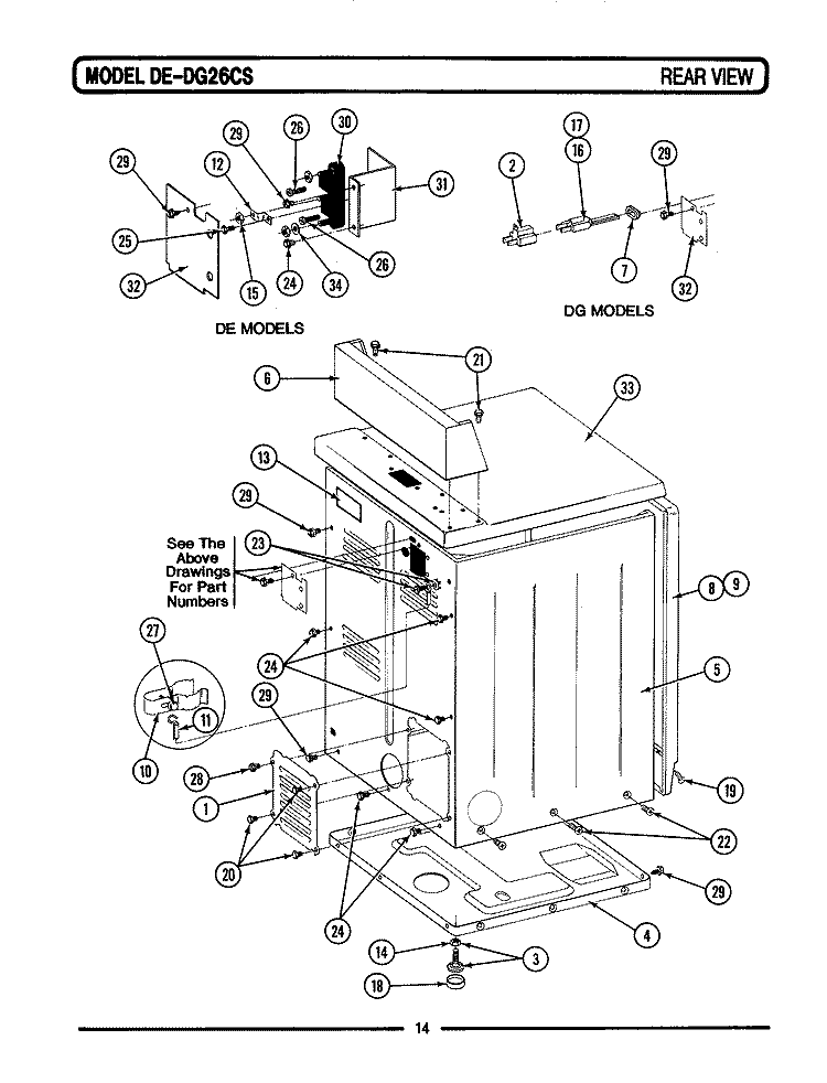 REAR VIEW Diagram and Parts List for LDG26CS  Maytag Dryer