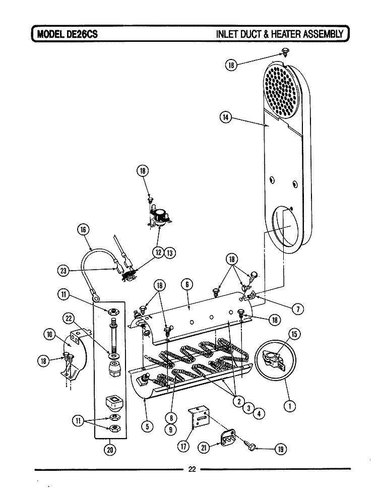 INLET DUCT \ HEATER ASSY. Diagram and Parts List for LDE26CS  Maytag Dryer