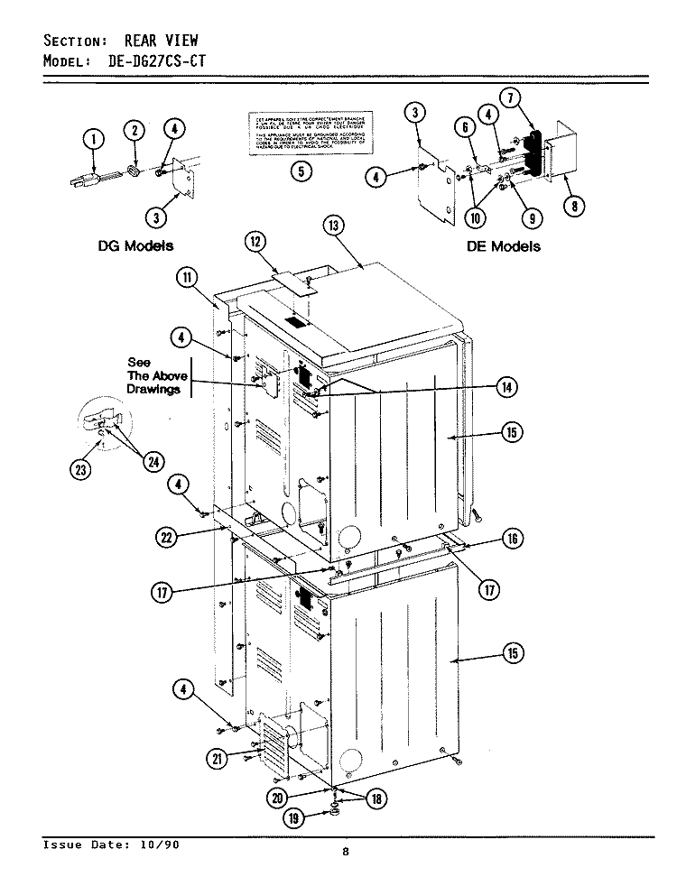 REAR VIEW Diagram and Parts List for DE27CT  Maytag Dryer