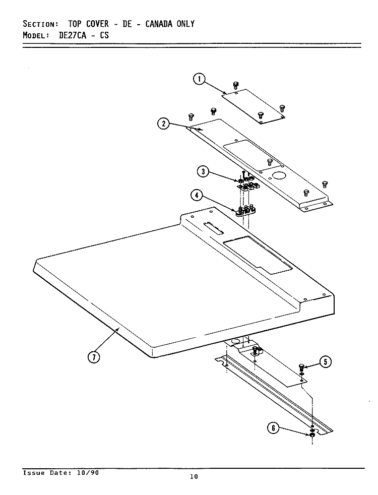 TOP COVER - CANADA Diagram and Parts List for DE27CA  Maytag Dryer