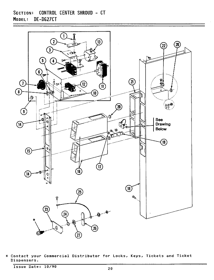 CONTROL CENTER SHROUD Diagram and Parts List for DE27CT  Maytag Dryer