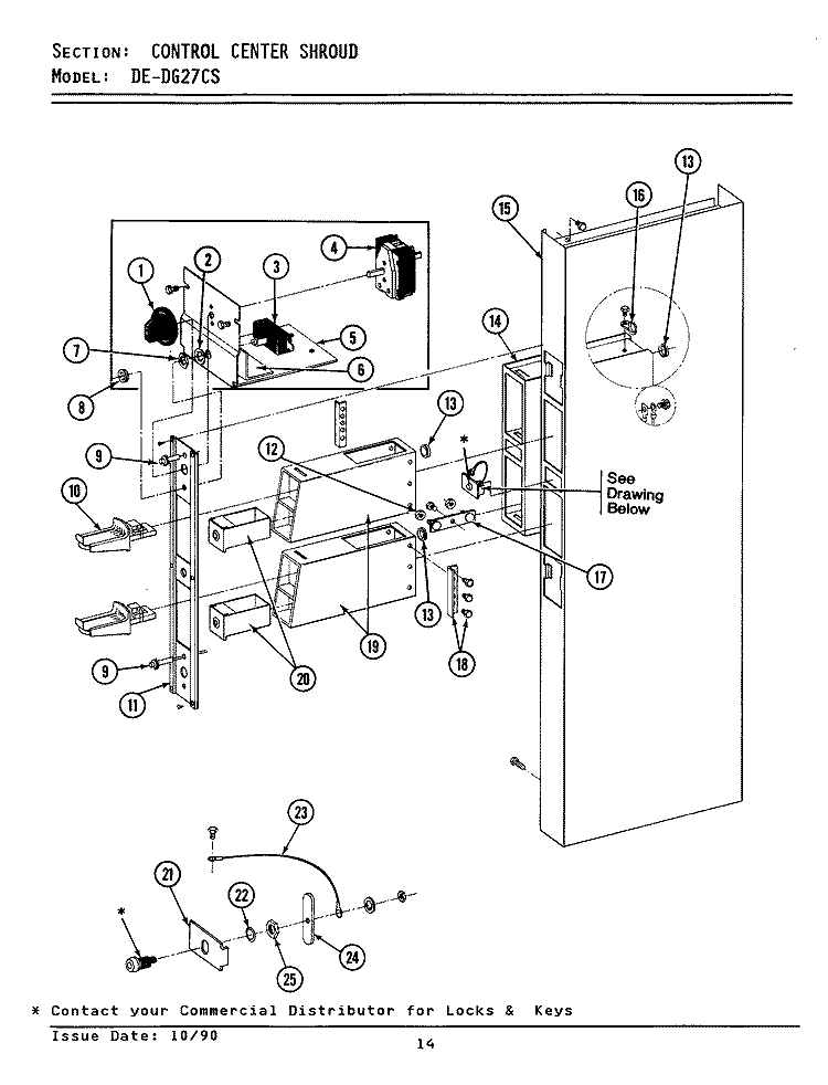 CONTROL CENTER SHROUD Diagram and Parts List for DE27CS  Maytag Dryer