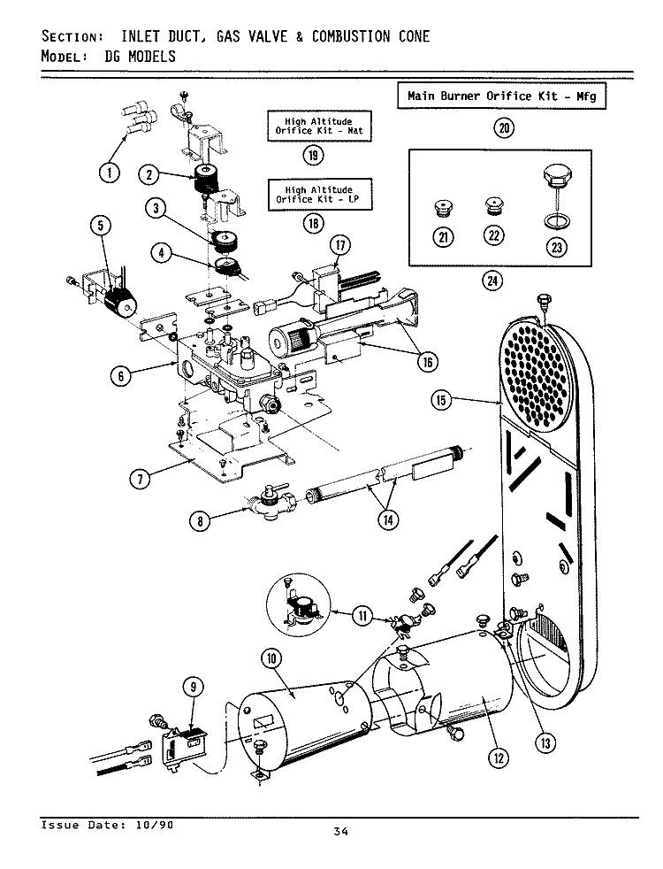 INLET DUCT, GAS VALVE & COMBUSTION CONE Diagram and Parts List for GDG27CS  Maytag Dryer