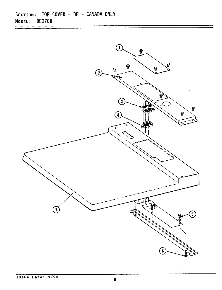 TOP COVER - CANADA (DE) Diagram and Parts List for LDE27CD  Maytag Dryer