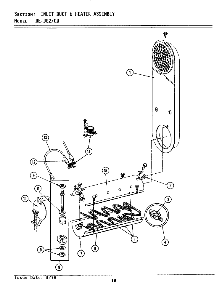 INLET DUCT & HEATER ASSEMBLY Diagram and Parts List for LDE27CD  Maytag Dryer
