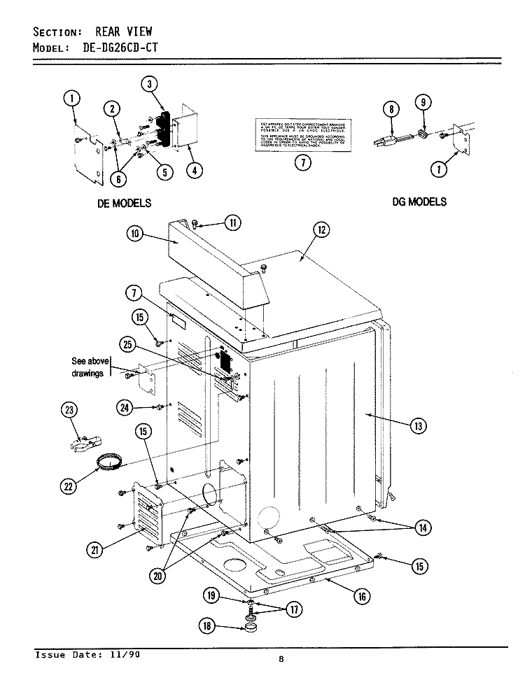 REAR VIEW - CD / CT MODELS Diagram and Parts List for DE26CD  Maytag Dryer