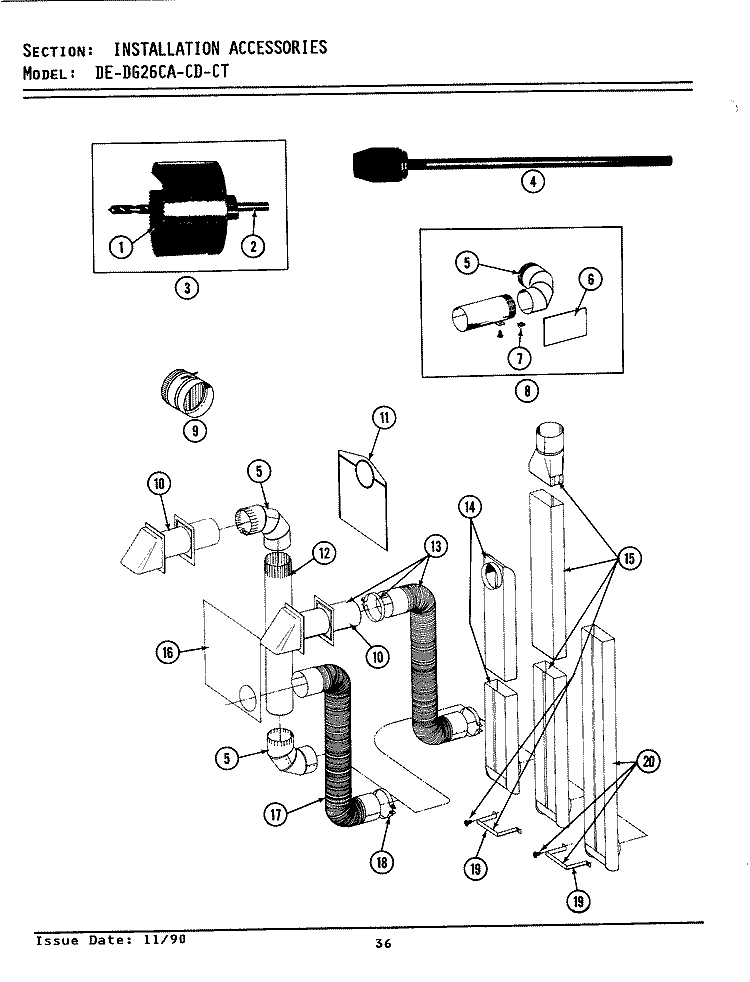 INSTALLATION ACCESSORIES Diagram and Parts List for DE26CD  Maytag Dryer
