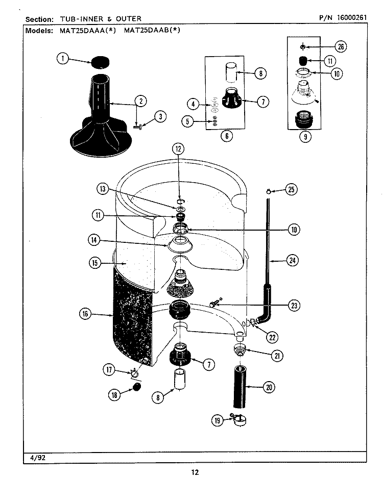TUB - INNER & OUTER Diagram and Parts List for MAT25DAAAL  Maytag Washer