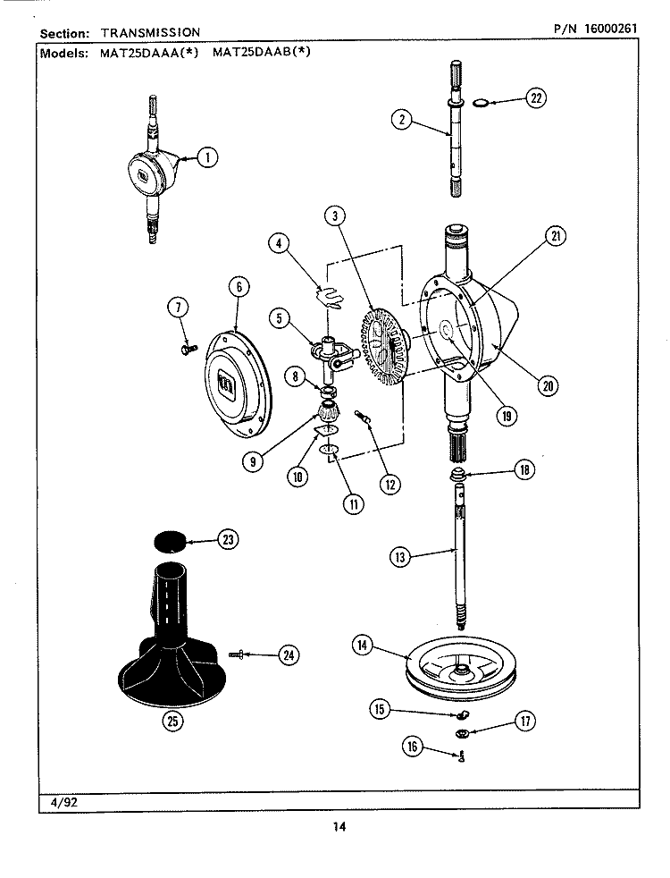 TRANSMISSION Diagram and Parts List for MAT25DAAAL  Maytag Washer