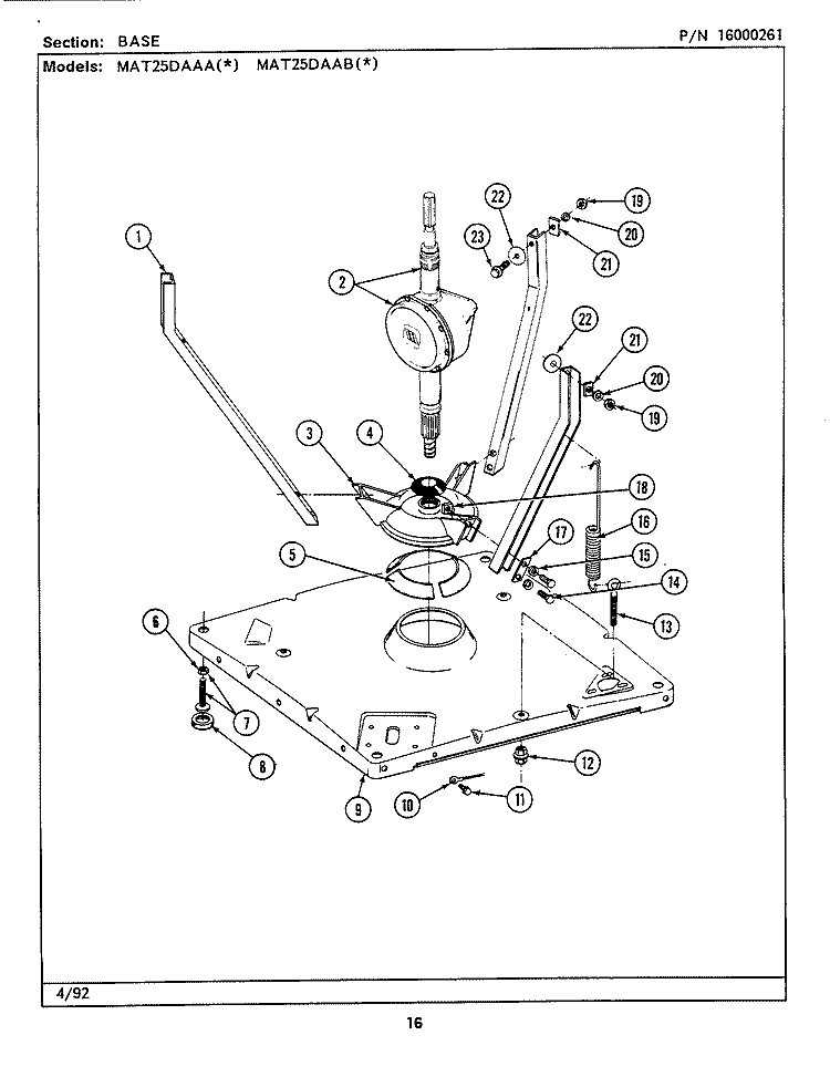 BASE Diagram and Parts List for MAT25DAAAL  Maytag Washer