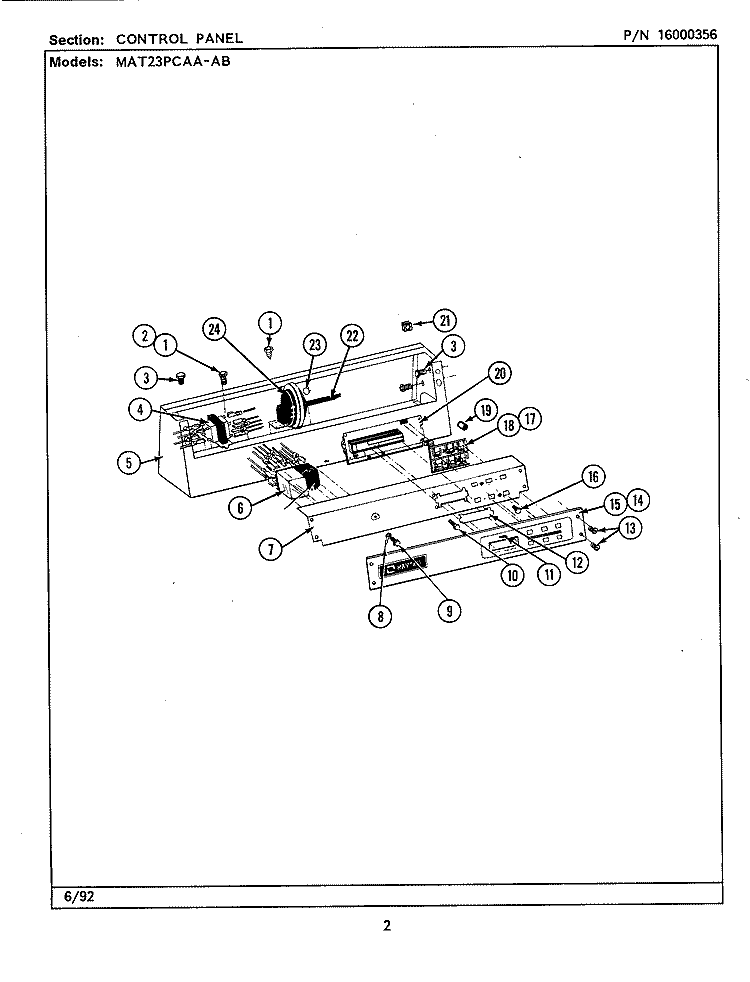 CONTROL PANEL Diagram and Parts List for MAT23PCAAG  Maytag Washer
