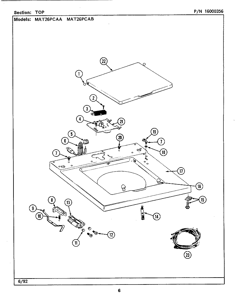 TOP Diagram and Parts List for MAT23PCAAG  Maytag Washer