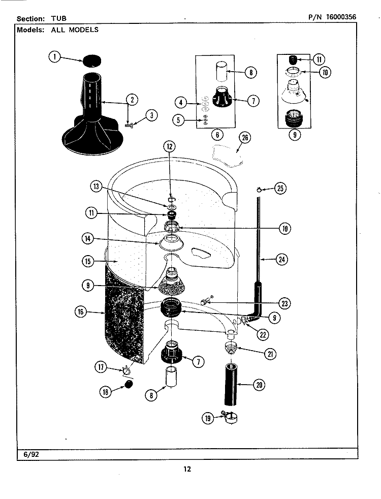 TUB Diagram and Parts List for MAT23PCAAW  Maytag Washer