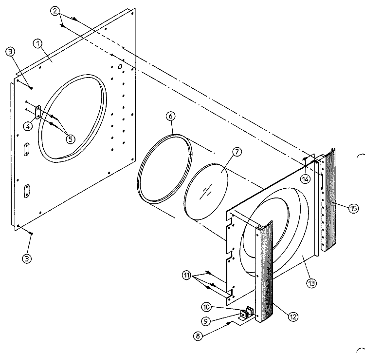 FRONT PANEL / MAIN DOOR ASSEMBLIES Diagram and Parts List for DG100PN1  Maytag Dryer