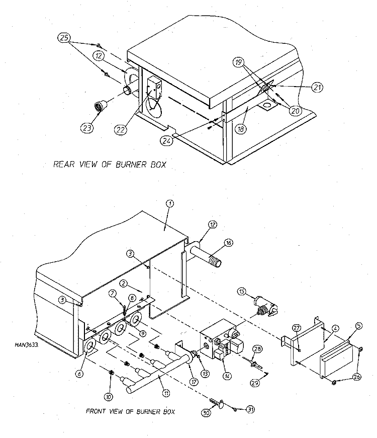 BURNER ASSEMBLY (PROD. 3 / 2 / 99 - 2 / 28 / 00) Diagram and Parts List for MDG75MNAWW  Maytag Dryer