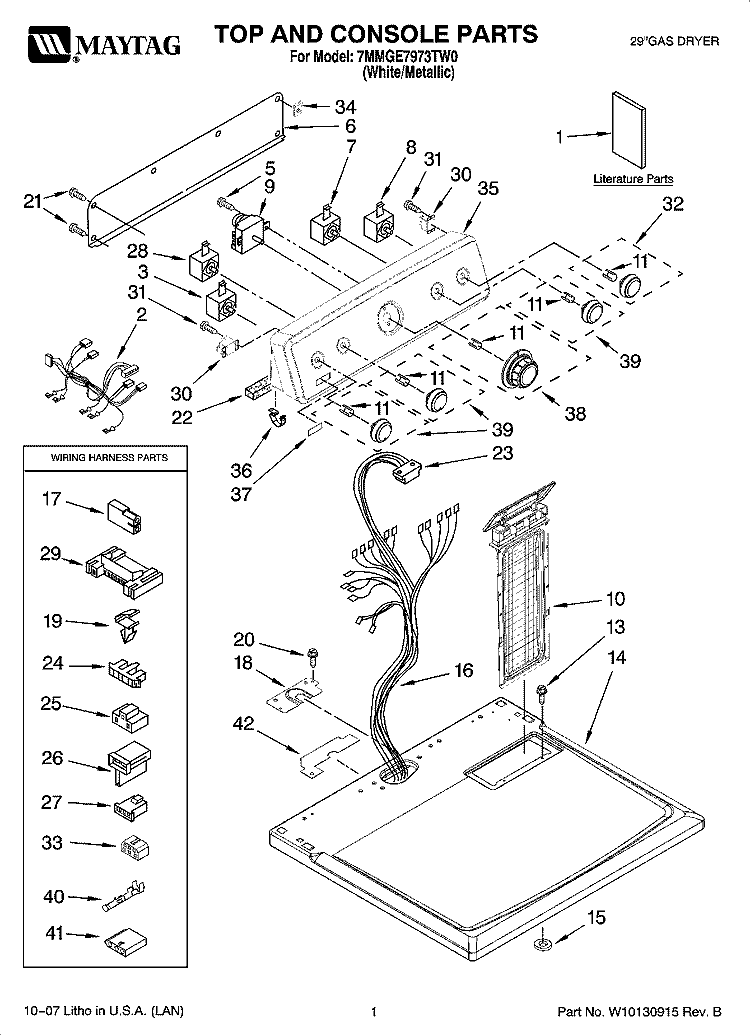 TOP AND CONSOLE PARTS Diagram and Parts List for 7MMGE7973TW0  Maytag Dryer