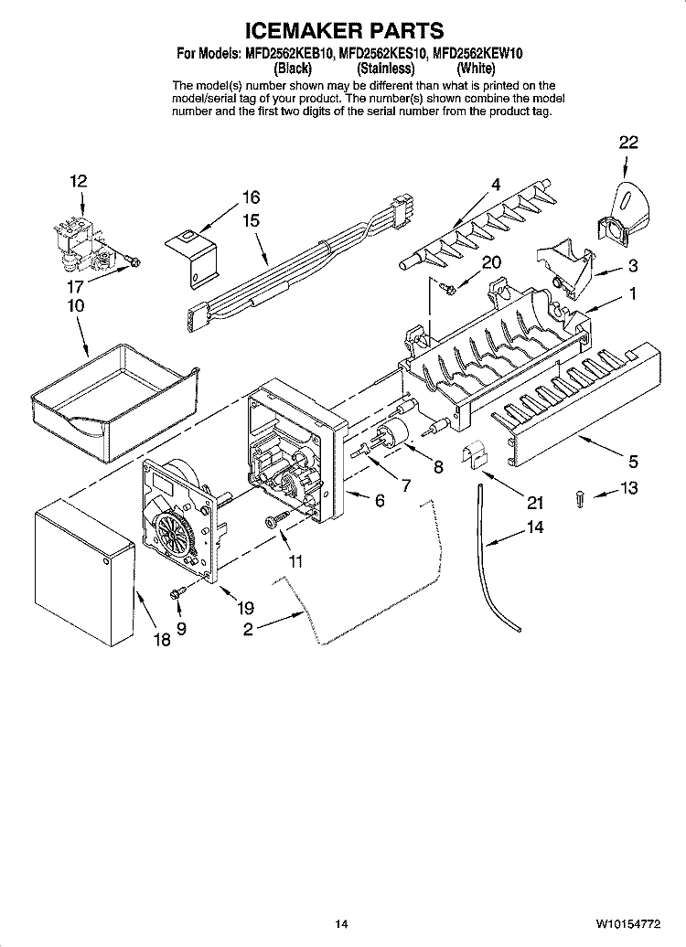 ICEMAKER PARTS, OPTIONAL PARTS (NOT INCLUDED) Diagram and Parts List for MFD2562KES10  Maytag Refrigerator