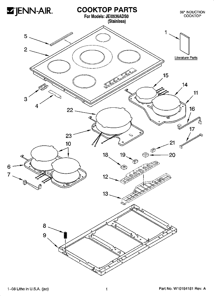 COOKTOP PARTS Diagram and Parts List for JEI0536ADS0  Jenn-Air Cooktop