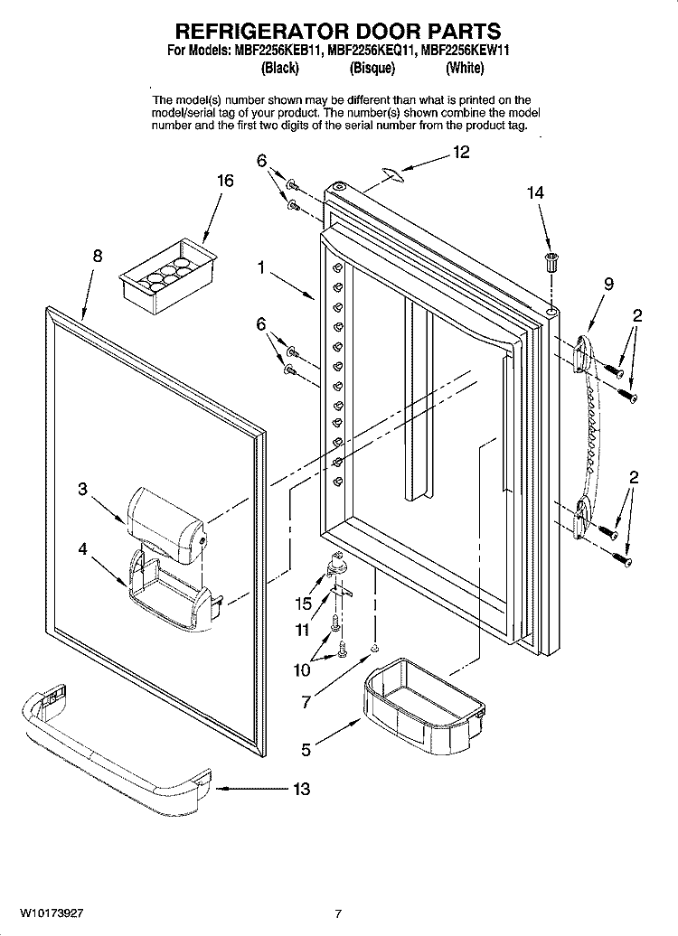REFRIGERATOR DOOR PARTS Diagram and Parts List for MBF2256KEB11  Maytag Refrigerator