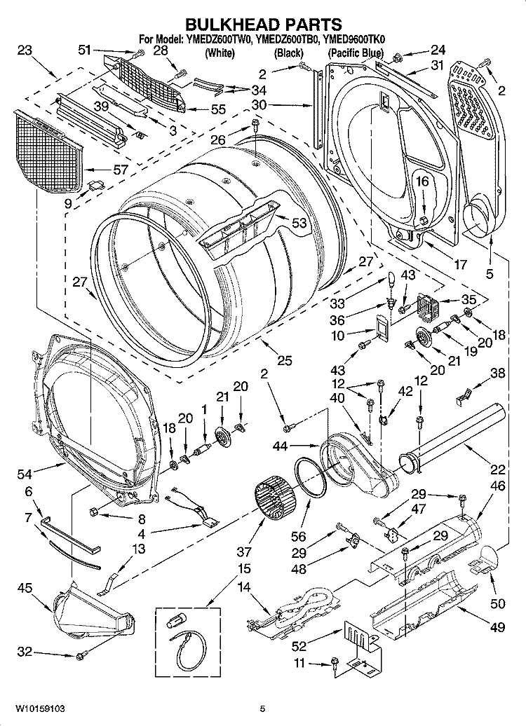 BULKHEAD PARTS Diagram and Parts List for YMEDZ600TB0  Maytag Dryer