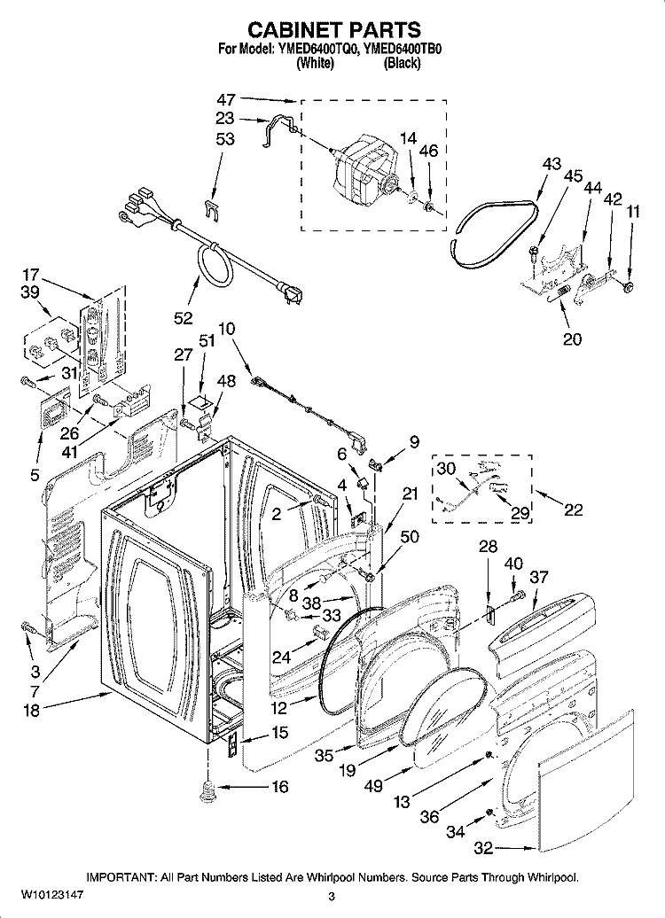 CABINET PARTS Diagram and Parts List for YMED6400TQ0  Maytag Dryer